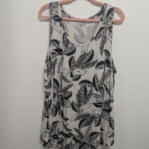 Gray and White Relaxed Tank Top with Feather Print